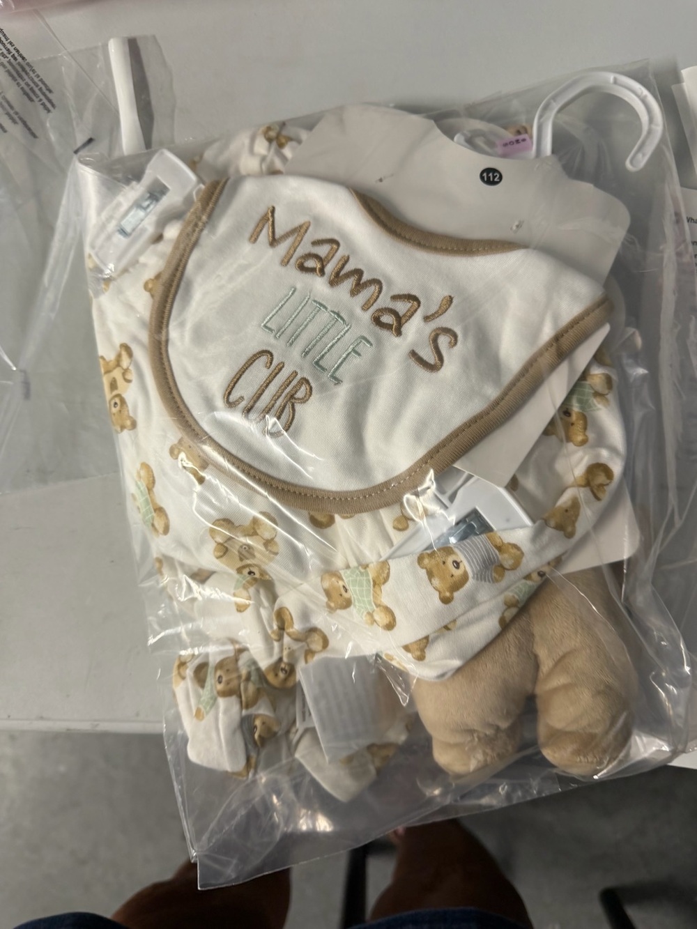 Size 9 month five piece baby set bear MOTIF pajama rattle hat, new with tags - Picture 5 of 7